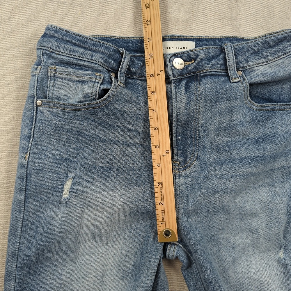 Risen Jeans Womens 30 Blue Distressed Flare Stretch Boho Hippie - Picture 8 of 16